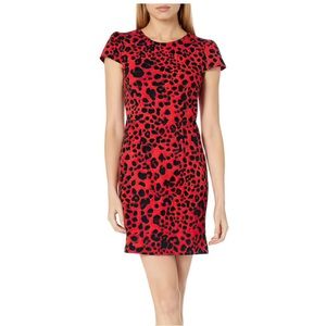 Black and red leopard cap sleeve pencil dress sz 8